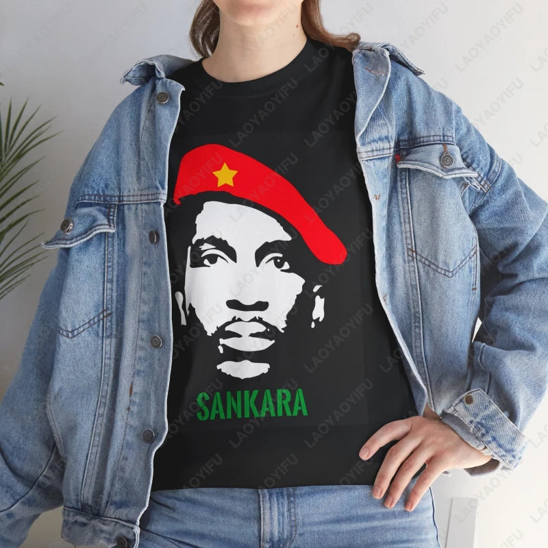 Sankara Portrait Burkina Faso High Quality Cotton Tee Ibrahim Traore Dream Clothes Men Women Patriotism Trend Tops Unisex T-shirt