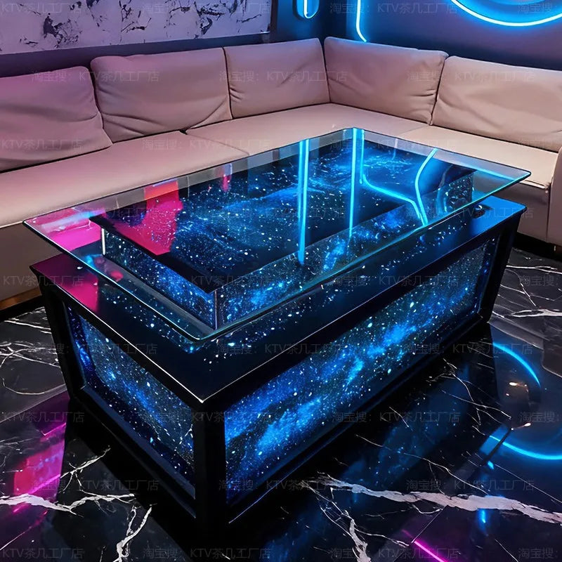 Tavolino in Vetro Temperato Luminoso LED – Design Personalizzabile per Soggiorno