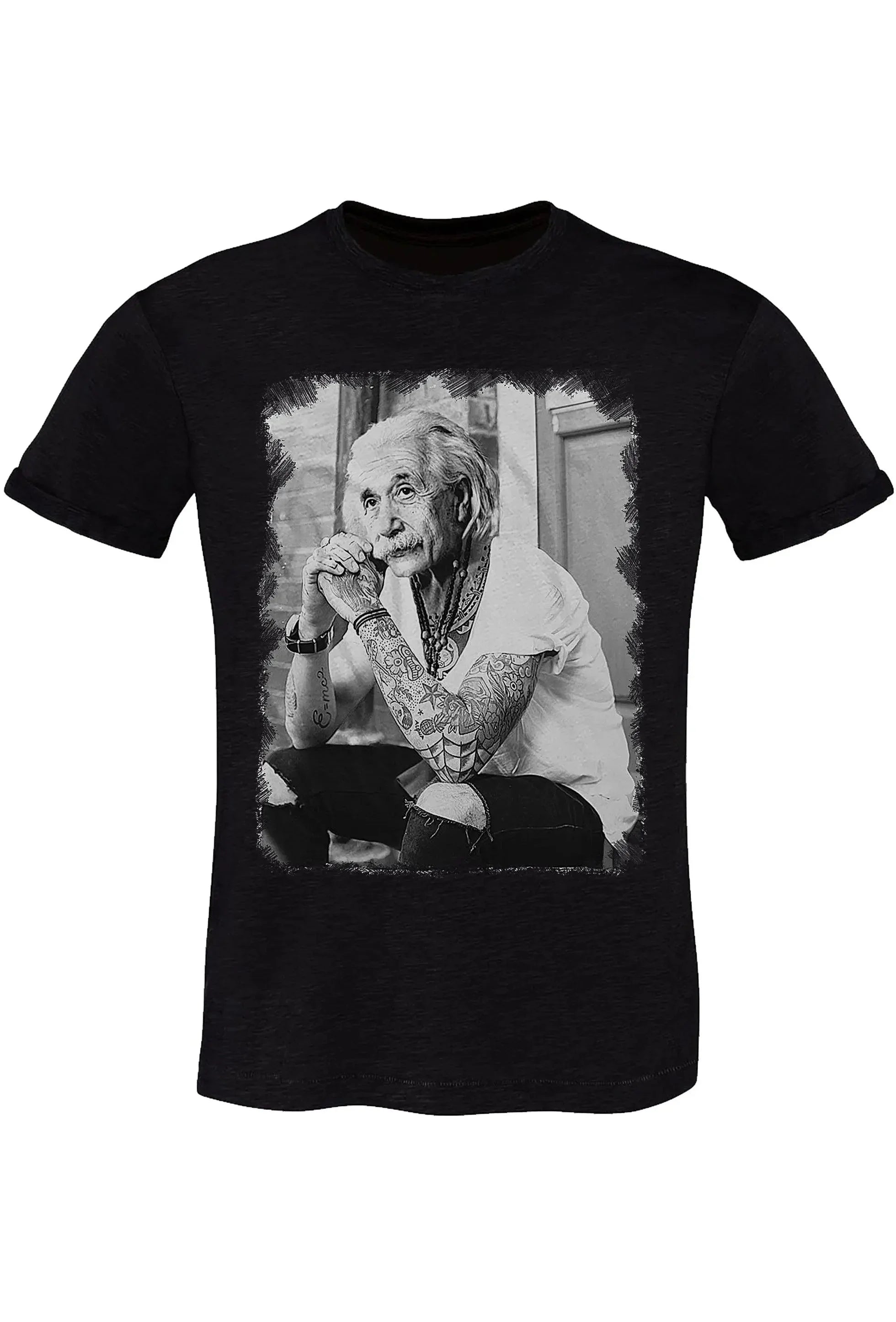 Einstein Genio Fisico Tattoo - T-shirt Uomo in Cotone Fiammato in BS
