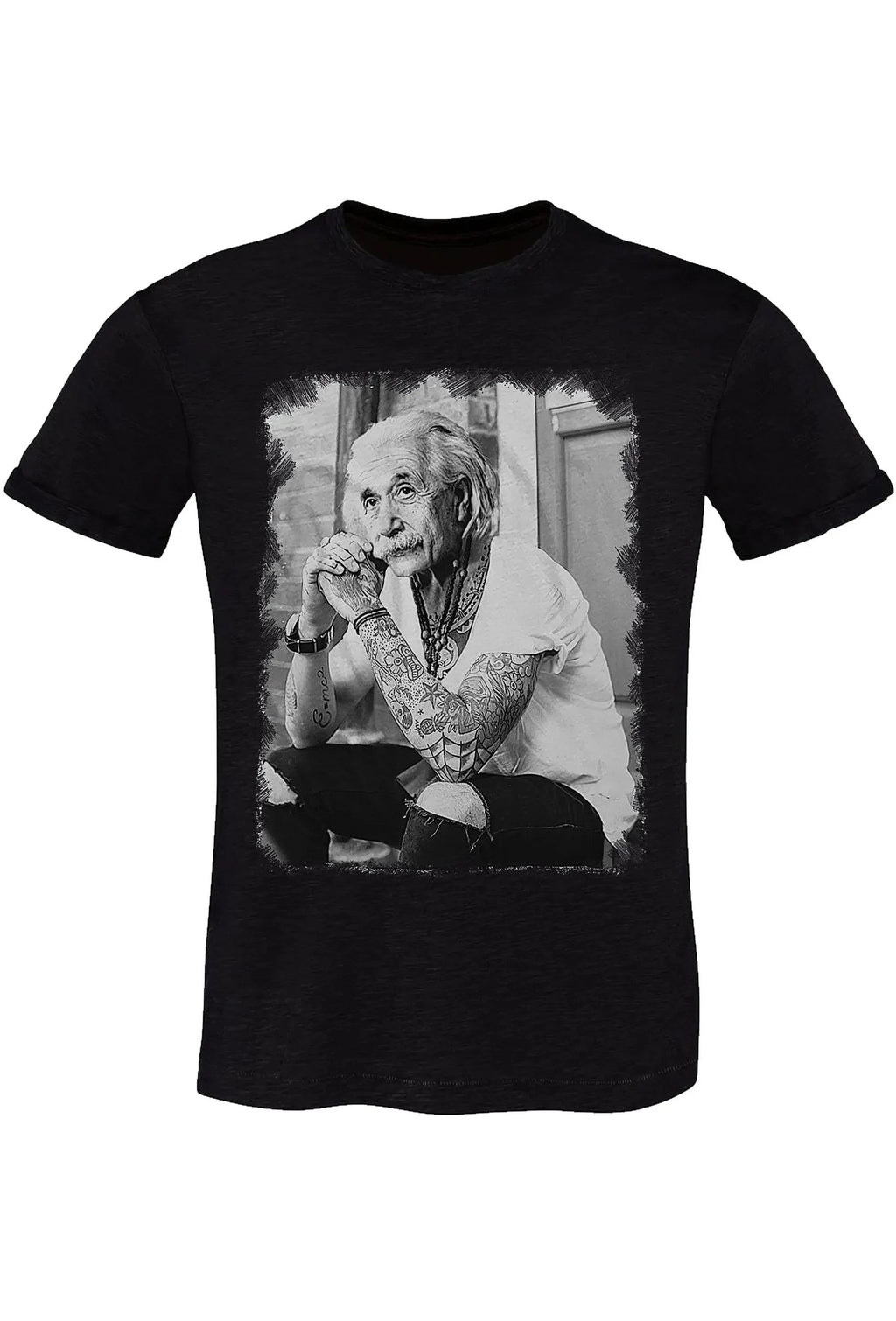 Einstein Genio Fisico Tattoo - T-shirt Uomo in Cotone Fiammato in BS